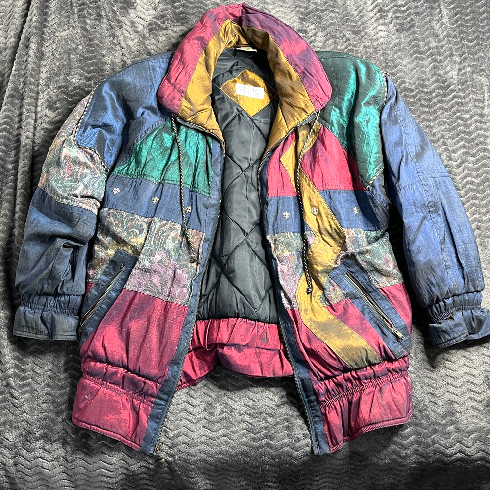 Vintage Otello Pelle Ski Jacket Mardi Gras Floral Design 1980 Size Medium